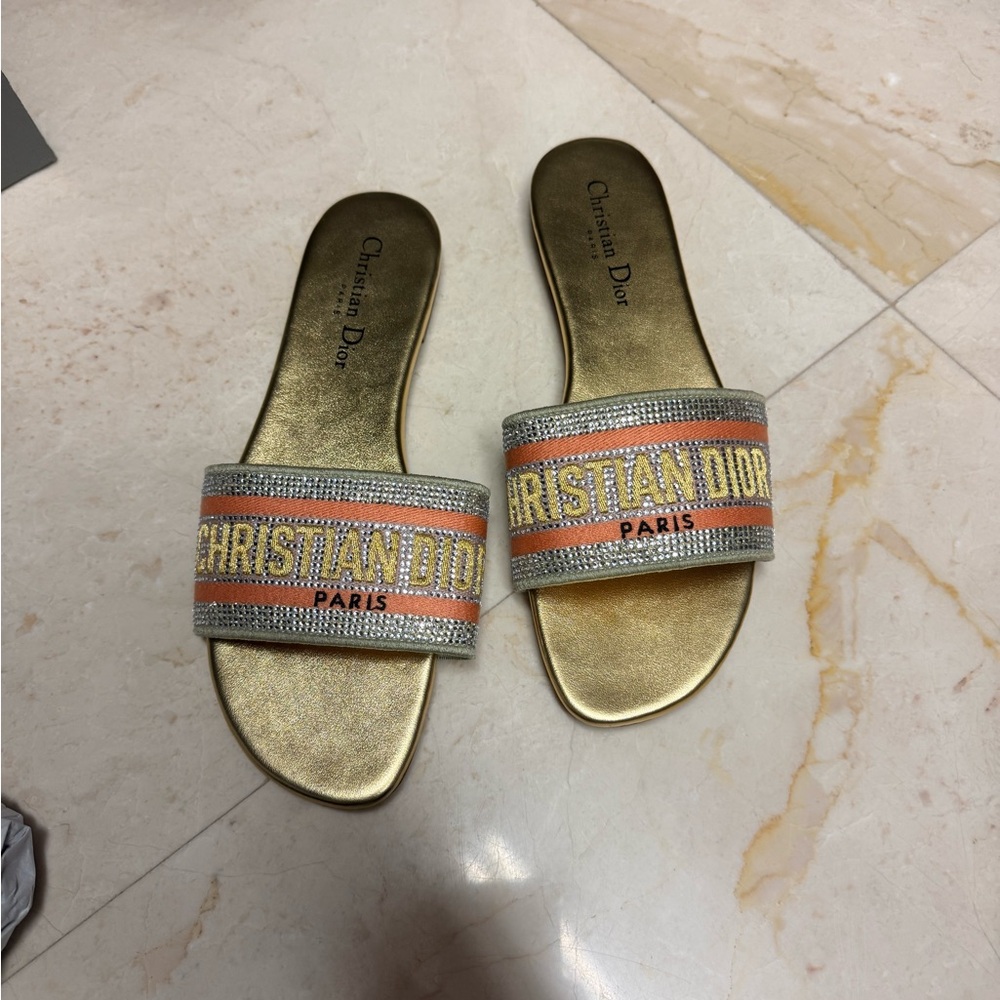 Christian Dior Dway Gold and Silver Slides